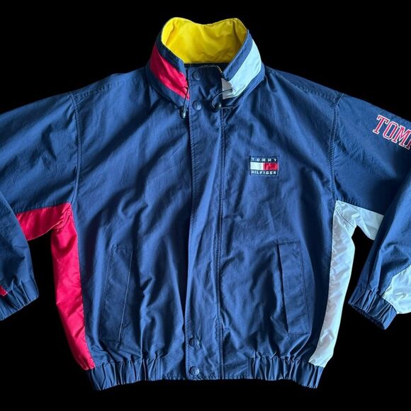 VTG 90’s Y2K Tommy Hilfiger Color Block Embroidered Windbreaker Jacket Size XL - Picture 1 of 9